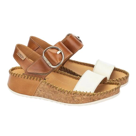 PIKOLINOS Womens Marina Wedge Sandals EU 42 US 11 Brown White Leather NWOB - Picture 1 of 13